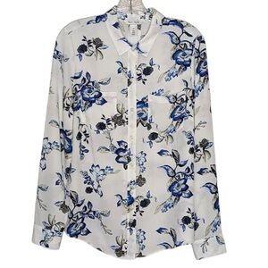 White House Black Market Floral Button-Down Shirt Size 8